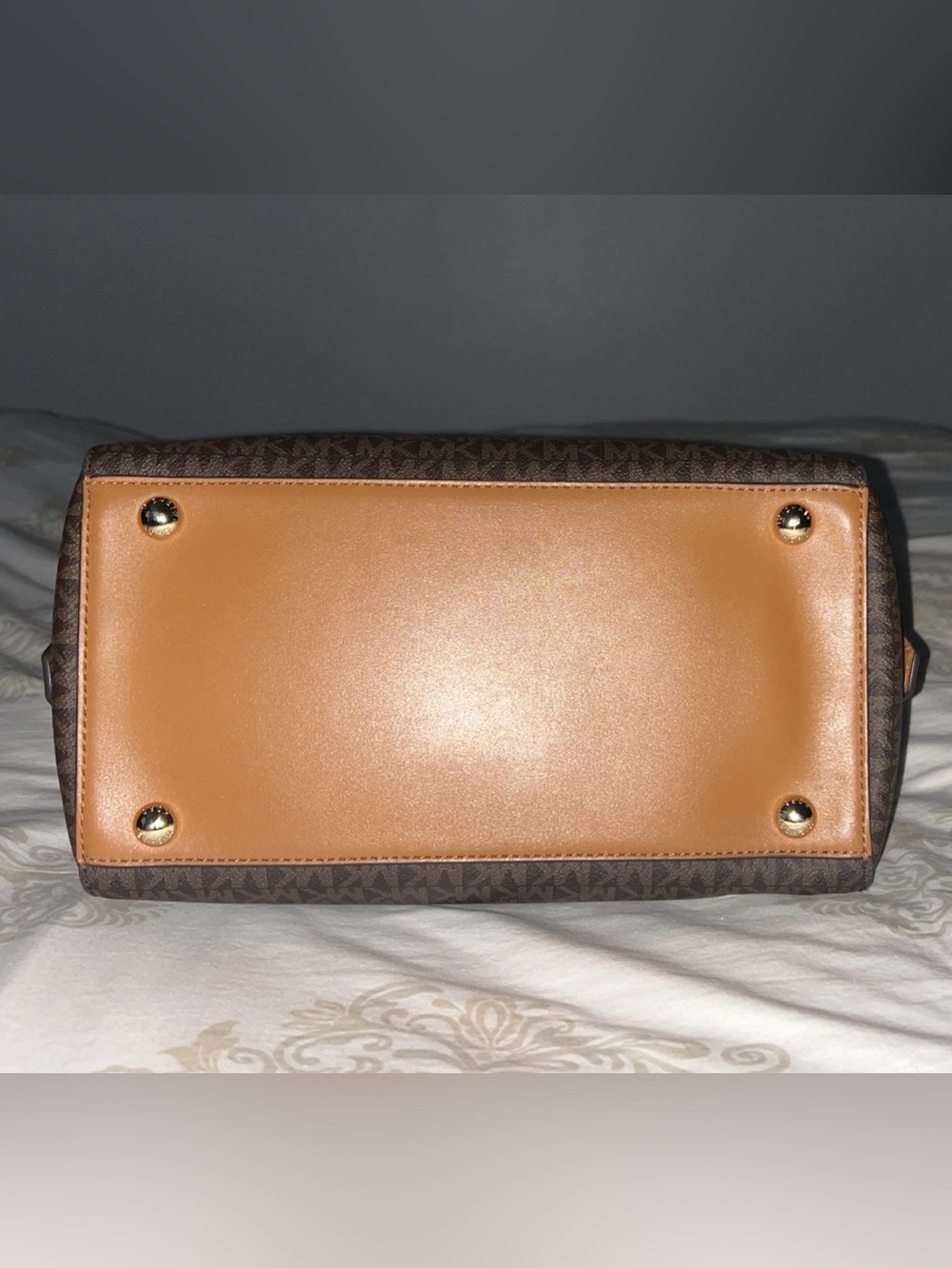 Michael Kors Brown Monogram Satchel with Tan Handles - Picture 12 of 12